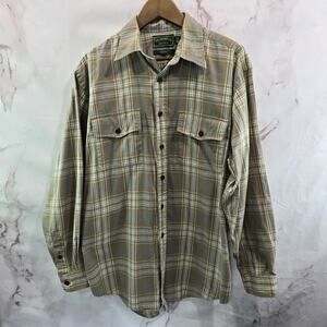 Filson Shirt Mens Large Brown Tan Plaid Button Up Long Sleeve Lightweight Vtg